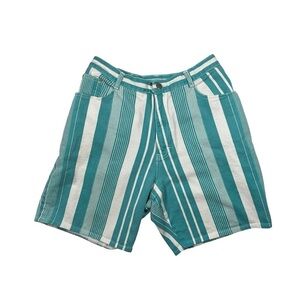 Vintage Gitano Teal White Striped Shorts Mens 34 Cotton 90s Retro